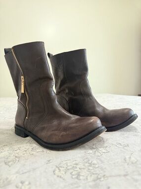 Tory Burch Dark Brown Leather Ankle Zip Boots